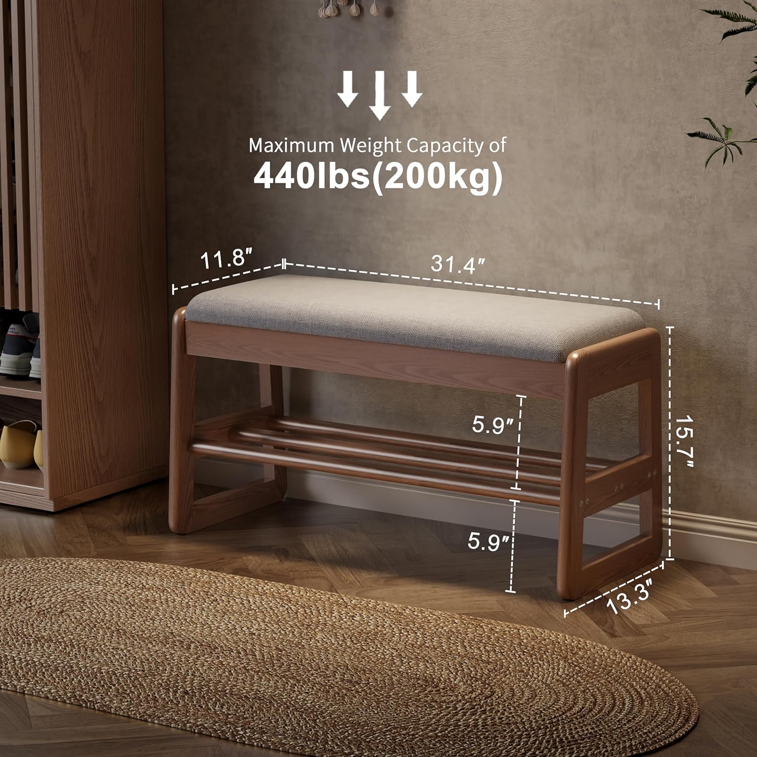 Shoe Rack Bench with Cushion,2 Tiers Shoe Bench with Flip-Open Storage Box,Wood Entryway Bench for Hallway, Mudroom（Walnut 2-Tier,31.5"） - Grand Goldman