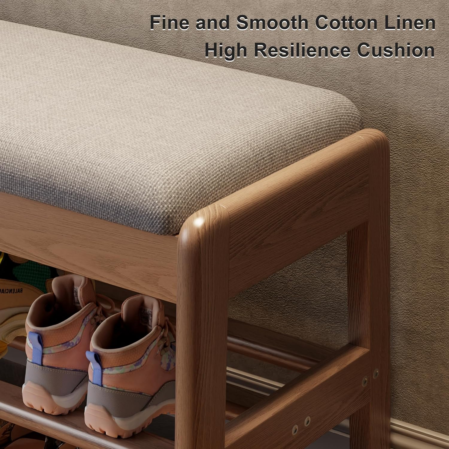 Shoe Rack Bench with Cushion,2 Tiers Shoe Bench with Flip-Open Storage Box,Wood Entryway Bench for Hallway, Mudroom（Walnut 2-Tier,31.5"） - Grand Goldman