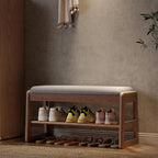 Shoe Rack Bench with Cushion,2 Tiers Shoe Bench with Flip-Open Storage Box,Wood Entryway Bench for Hallway, Mudroom（Walnut 2-Tier,31.5"） - Grand Goldman