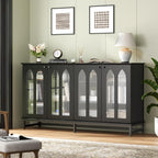 Sideboard Buffet Cabinet with 4 Glass Doors, Black Buffet Cabinet with Storage, Credenza Cabinet with Adjustable Shelf, 53’’ Kitchen Cabinte with Glass Door (Black) - Grand Goldman