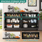 Sideboard Buffet Cabinet with 4 Glass Doors, Black Buffet Cabinet with Storage, Credenza Cabinet with Adjustable Shelf, 53’’ Kitchen Cabinte with Glass Door (Black) - Grand Goldman