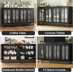 Sideboard Buffet Cabinet with 4 Glass Doors, Black Buffet Cabinet with Storage, Credenza Cabinet with Adjustable Shelf, 53’’ Kitchen Cabinte with Glass Door (Black) - Grand Goldman