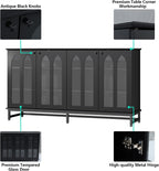 Sideboard Buffet Cabinet with 4 Glass Doors, Black Buffet Cabinet with Storage, Credenza Cabinet with Adjustable Shelf, 53’’ Kitchen Cabinte with Glass Door (Black) - Grand Goldman