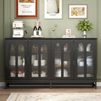 Sideboard Buffet Cabinet with 4 Glass Doors, Black Buffet Cabinet with Storage, Credenza Cabinet with Adjustable Shelf, 53’’ Kitchen Cabinte with Glass Door (Black) - Grand Goldman