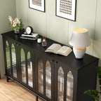 Sideboard Buffet Cabinet with 4 Glass Doors, Black Buffet Cabinet with Storage, Credenza Cabinet with Adjustable Shelf, 53’’ Kitchen Cabinte with Glass Door (Black) - Grand Goldman