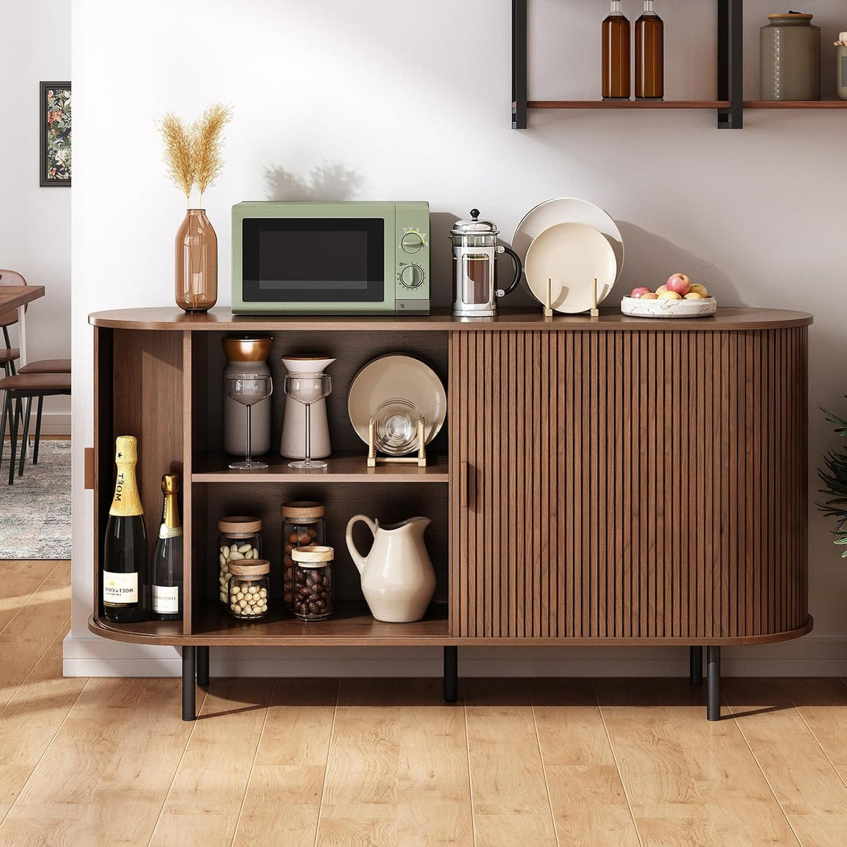 Sideboard Buffet Cabinet with Storage, 40" Storage Cabinet with Sliding Door & Adjustable Shelf, Modern Accent Coffee Bar Cabinet Console Table for Kitchen, Entryway, Bedroom, Walnut - Grand Goldman