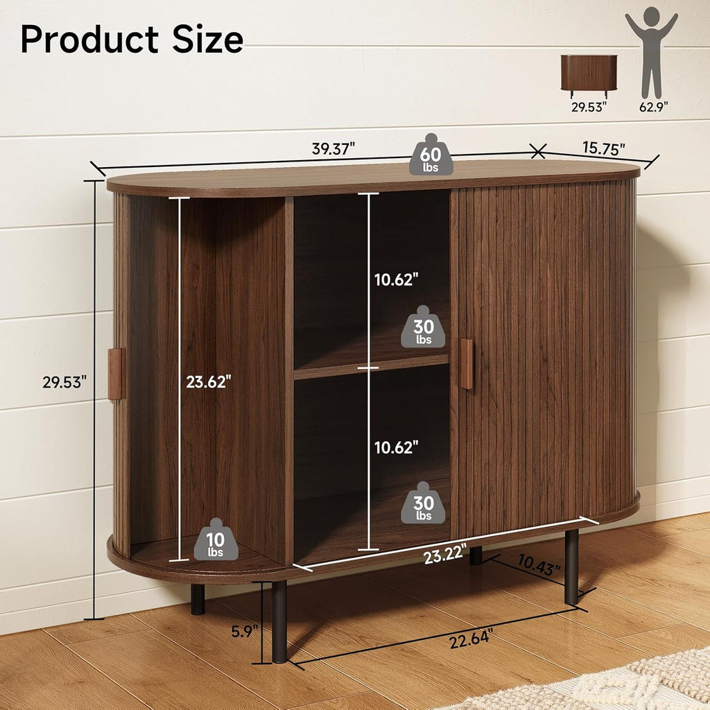 Sideboard Buffet Cabinet with Storage, 40" Storage Cabinet with Sliding Door & Adjustable Shelf, Modern Accent Coffee Bar Cabinet Console Table for Kitchen, Entryway, Bedroom, Walnut - Grand Goldman