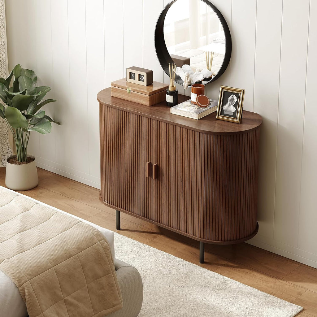 Sideboard Buffet Cabinet with Storage, 40" Storage Cabinet with Sliding Door & Adjustable Shelf, Modern Accent Coffee Bar Cabinet Console Table for Kitchen, Entryway, Bedroom, Walnut - Grand Goldman