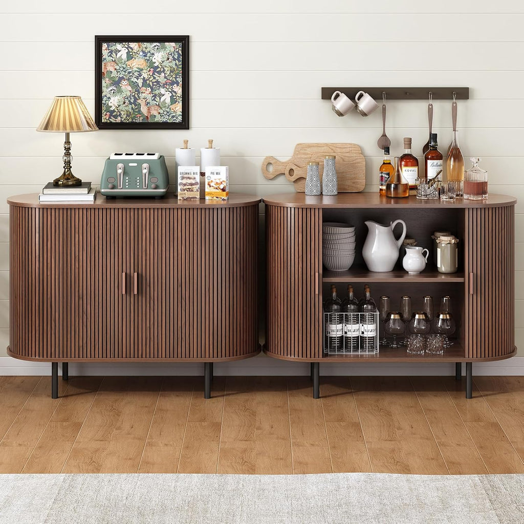 Sideboard Buffet Cabinet with Storage, 40" Storage Cabinet with Sliding Door & Adjustable Shelf, Modern Accent Coffee Bar Cabinet Console Table for Kitchen, Entryway, Bedroom, Walnut - Grand Goldman