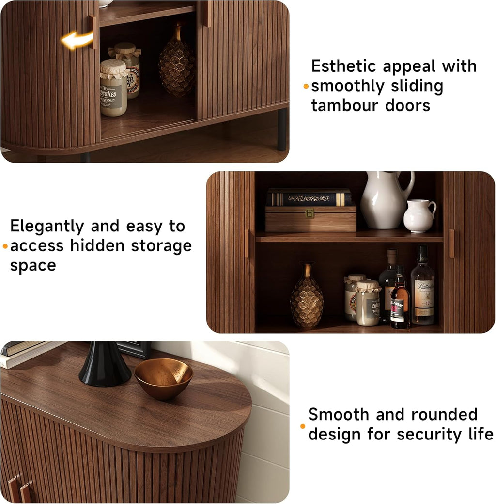 Sideboard Buffet Cabinet with Storage, 40" Storage Cabinet with Sliding Door & Adjustable Shelf, Modern Accent Coffee Bar Cabinet Console Table for Kitchen, Entryway, Bedroom, Walnut - Grand Goldman