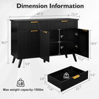 Sideboard Buffet Cabinet with Storage, Fluted Sideboard Cabinet with 3 Doors & 2 Drawers, Sideboard Buffet w/Adjustable Shelves, Modern Credenza Accent Console Cabinet for Living Room Kitchen - Grand Goldman