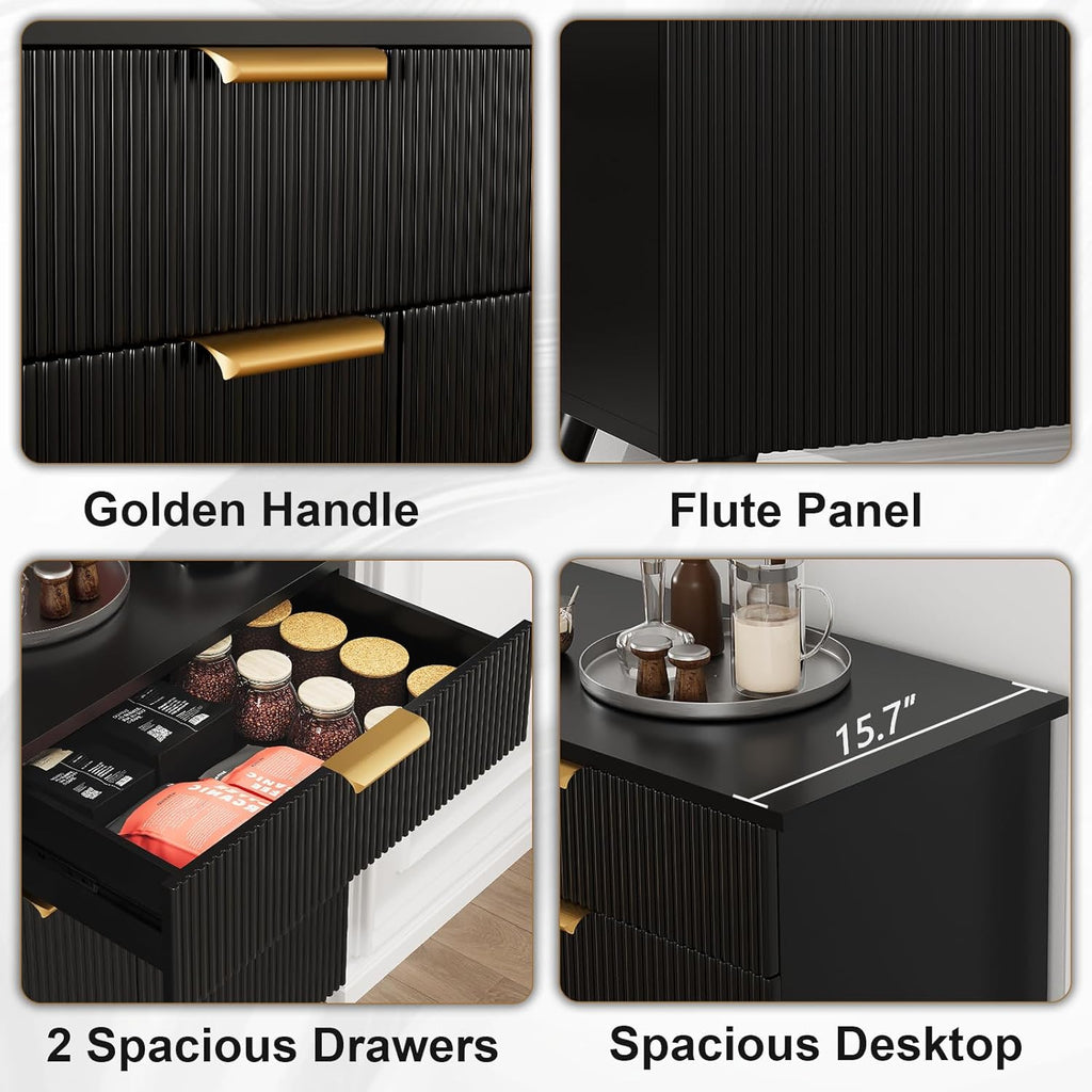 Sideboard Buffet Cabinet with Storage, Fluted Sideboard Cabinet with 3 Doors & 2 Drawers, Sideboard Buffet w/Adjustable Shelves, Modern Credenza Accent Console Cabinet for Living Room Kitchen - Grand Goldman