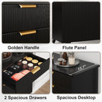 Sideboard Buffet Cabinet with Storage, Fluted Sideboard Cabinet with 3 Doors & 2 Drawers, Sideboard Buffet w/Adjustable Shelves, Modern Credenza Accent Console Cabinet for Living Room Kitchen - Grand Goldman