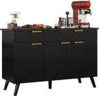 Sideboard Buffet Cabinet with Storage, Fluted Sideboard Cabinet with 3 Doors & 2 Drawers, Sideboard Buffet w/Adjustable Shelves, Modern Credenza Accent Console Cabinet for Living Room Kitchen - Grand Goldman