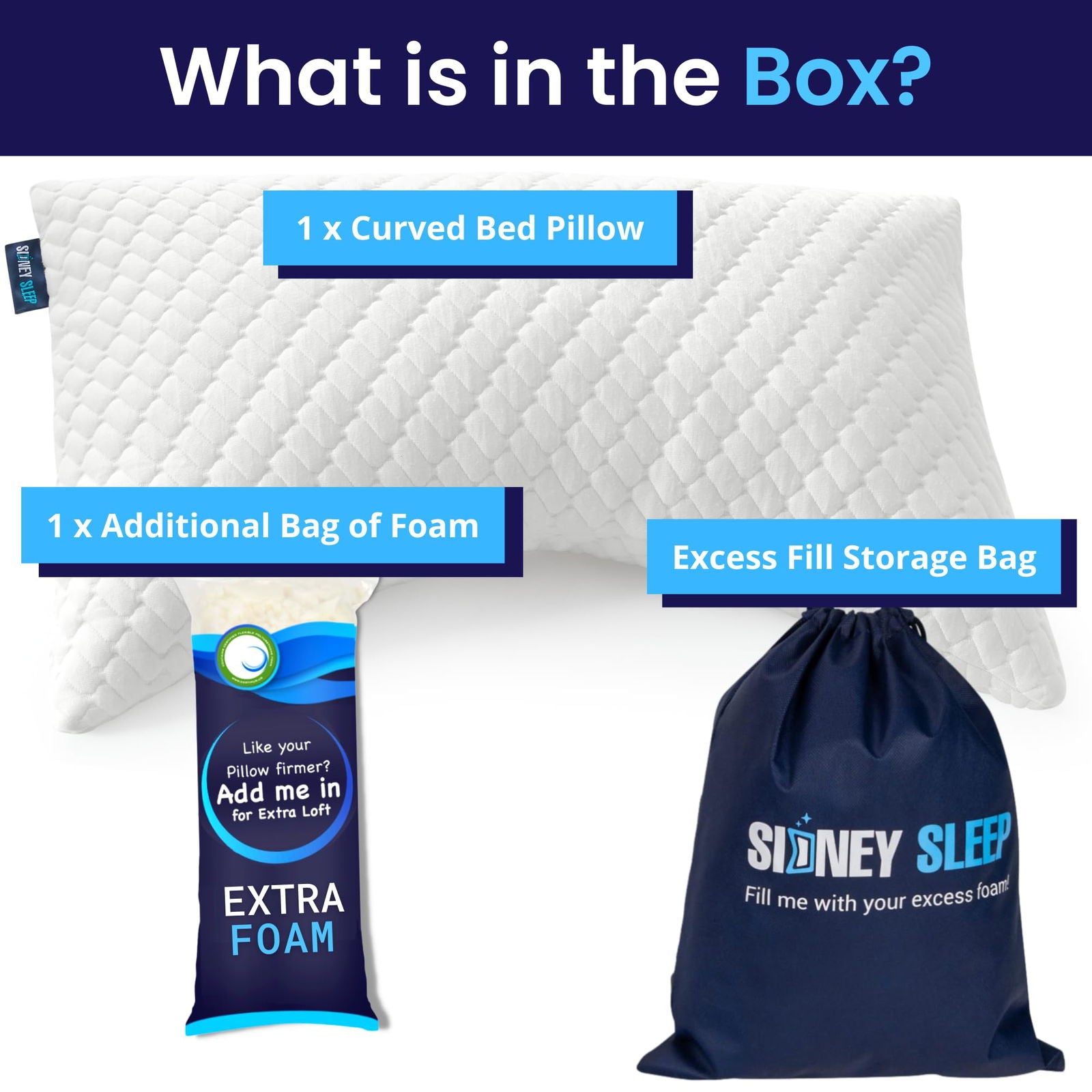 Sidney Sleep Pillow for Side and Back Sleepers - Comfort for Neck and Shoulder Pain - Adjustable and Customizable Shredded Memory Foam Filling - Queen Size - Additional Foam Fill Included (White) - Grand Goldman