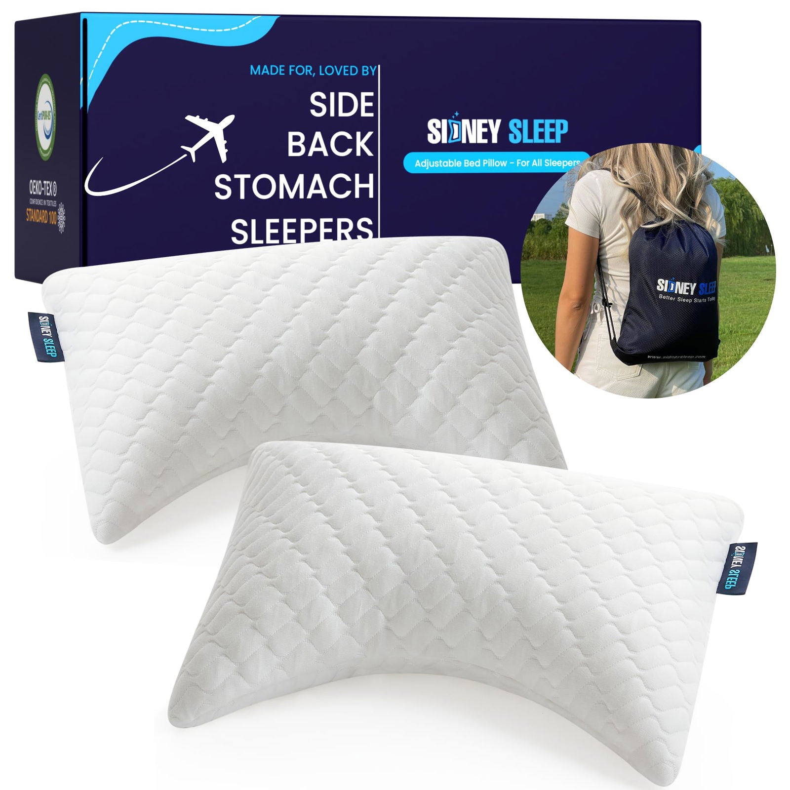 Sidney Sleep Pillow for Side and Back Sleepers - Comfort for Neck and Shoulder Pain - Adjustable and Customizable Shredded Memory Foam Filling - Queen Size - Additional Foam Fill Included (White) - Grand Goldman