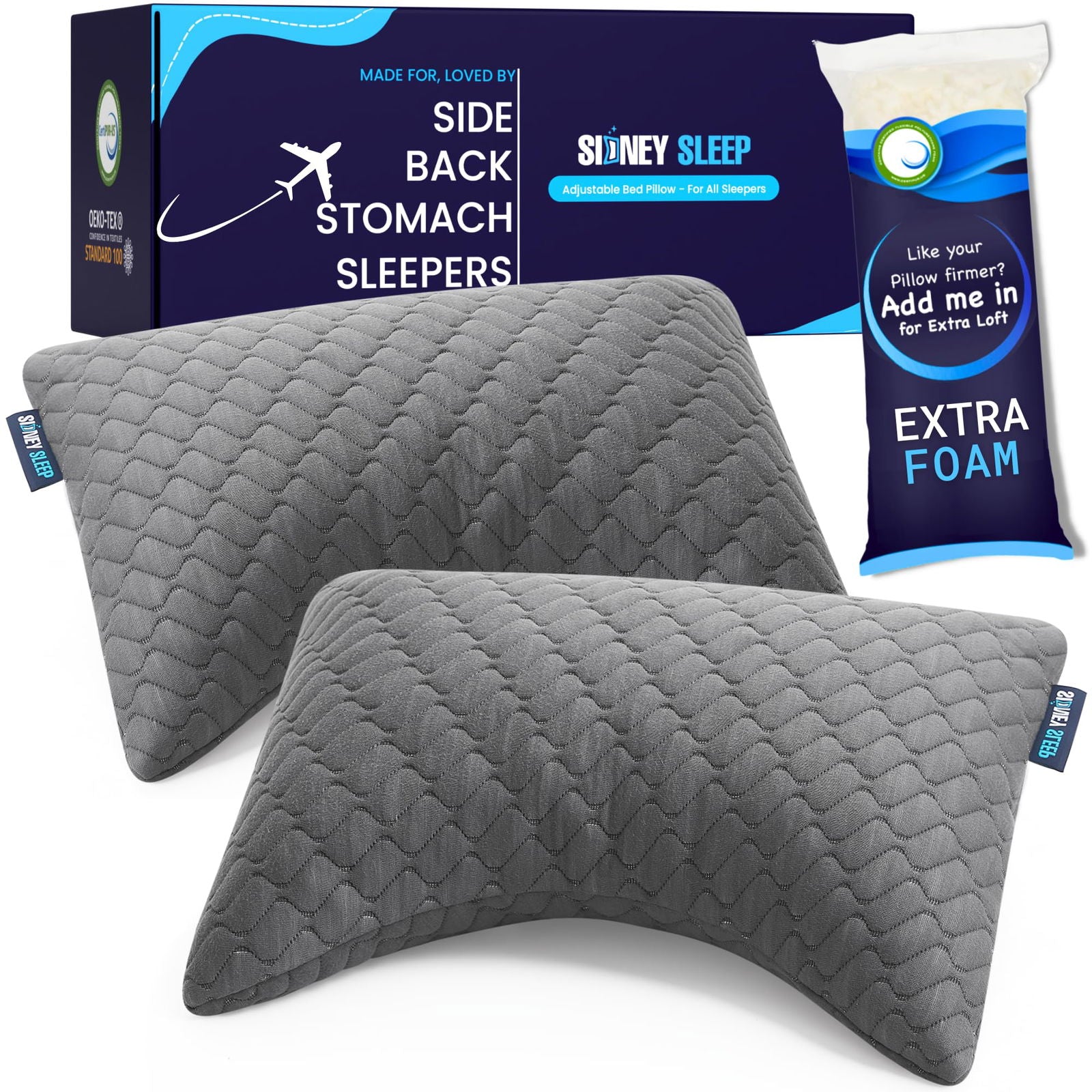 Sidney Sleep Pillow for Side and Back Sleepers - Comfort for Neck and Shoulder Pain - Adjustable and Customizable Shredded Memory Foam Filling - Queen Size - Additional Foam Fill Included (White) - Grand Goldman