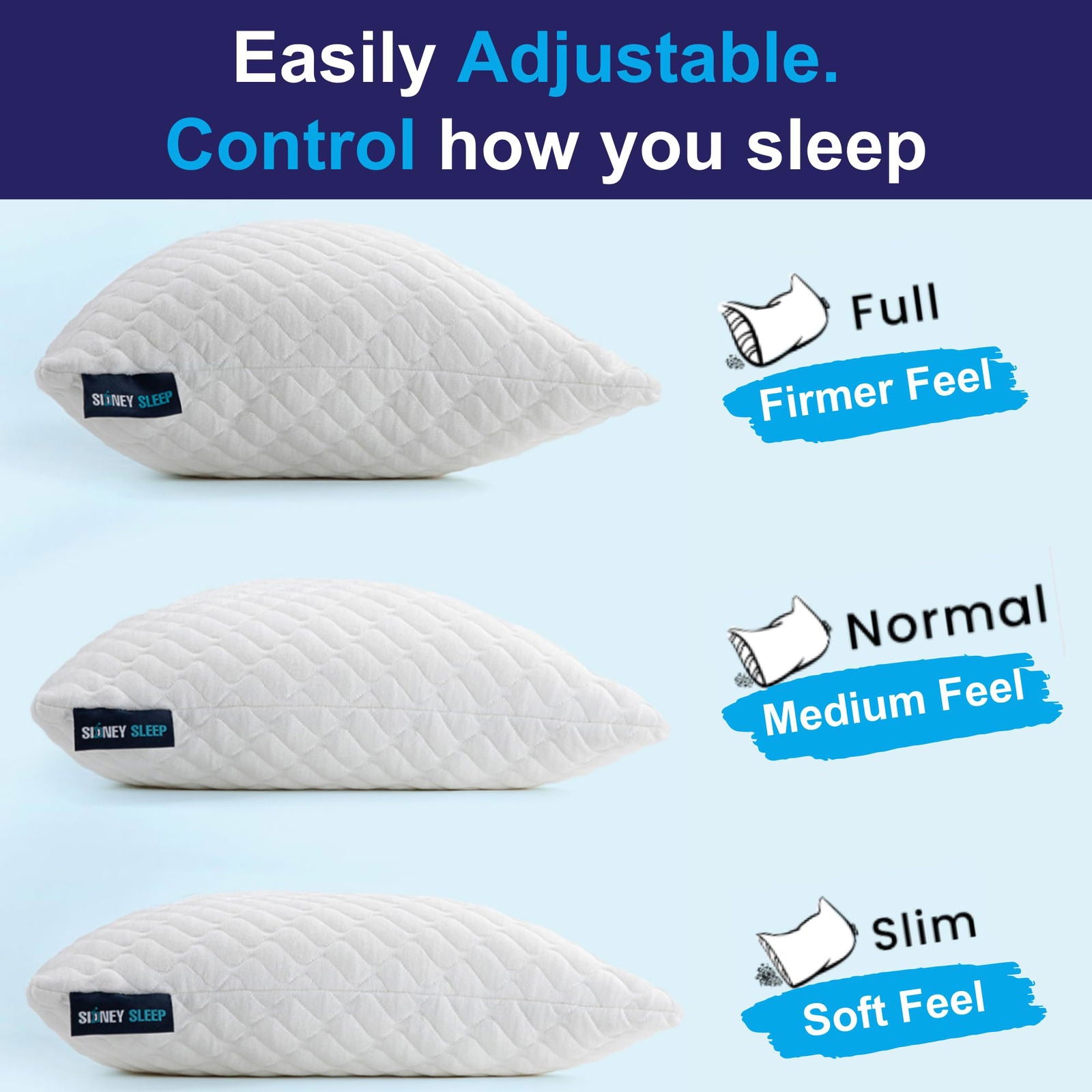 Sidney Sleep Pillow for Side and Back Sleepers - Comfort for Neck and Shoulder Pain - Adjustable and Customizable Shredded Memory Foam Filling - Queen Size - Additional Foam Fill Included (White) - Grand Goldman