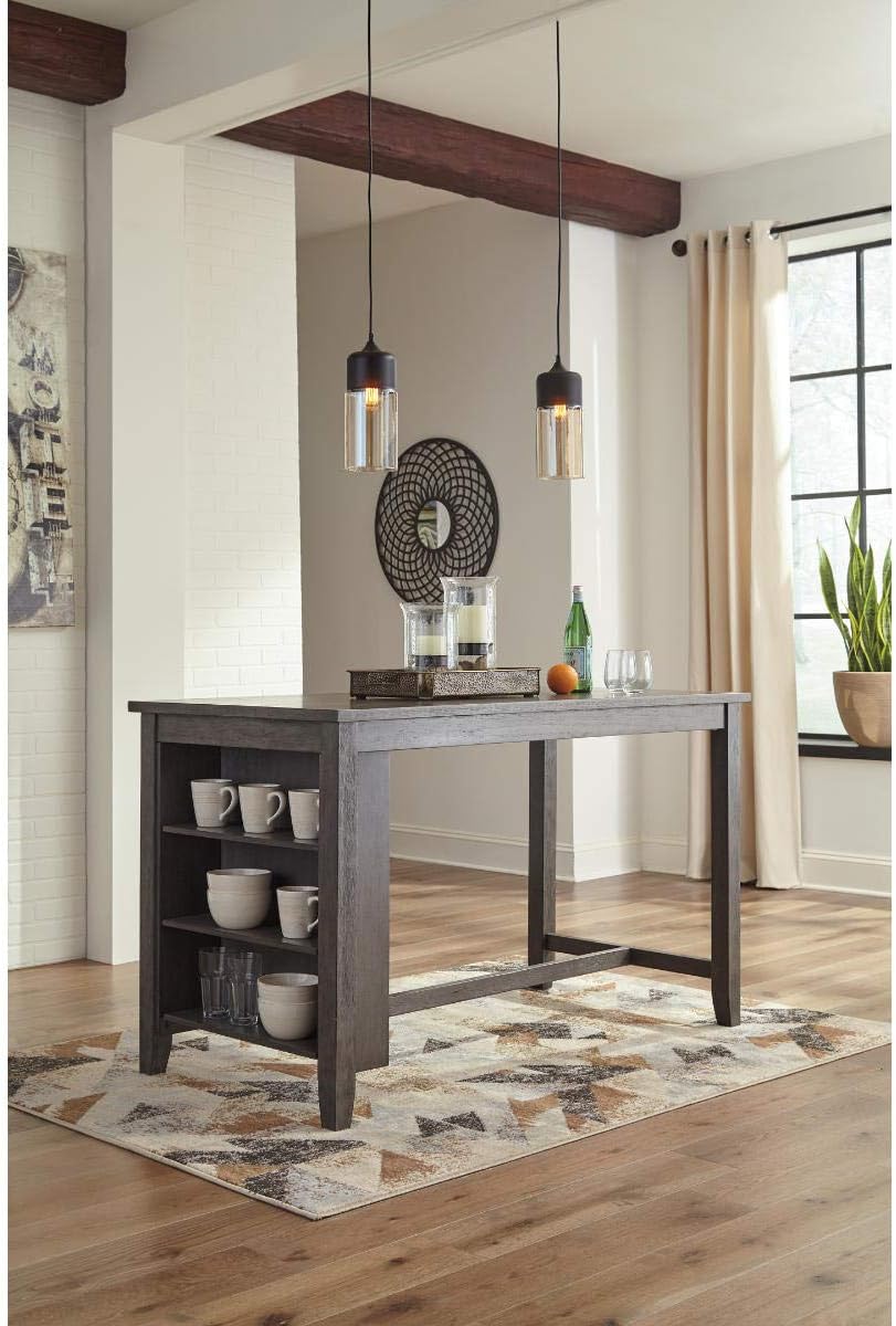 Signature Design by Ashley Caitbrook Rustic Counter Height Dining Table with Storage, Dark Gray - Grand Goldman
