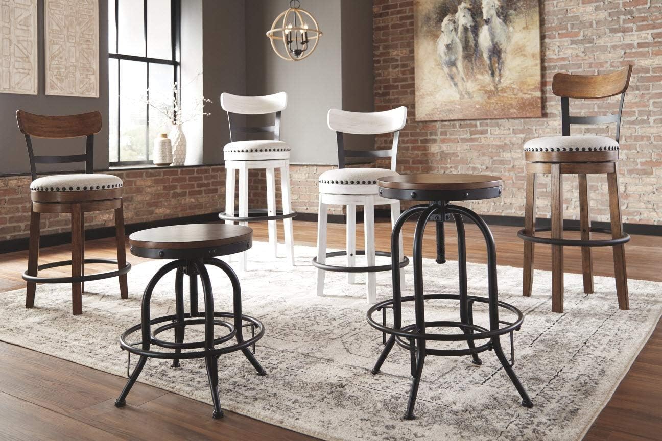 Signature Design by Ashley Valebeck Rustic Farmhouse 24.5” Counter Height Swivel Bar Stool, Brown - Grand Goldman