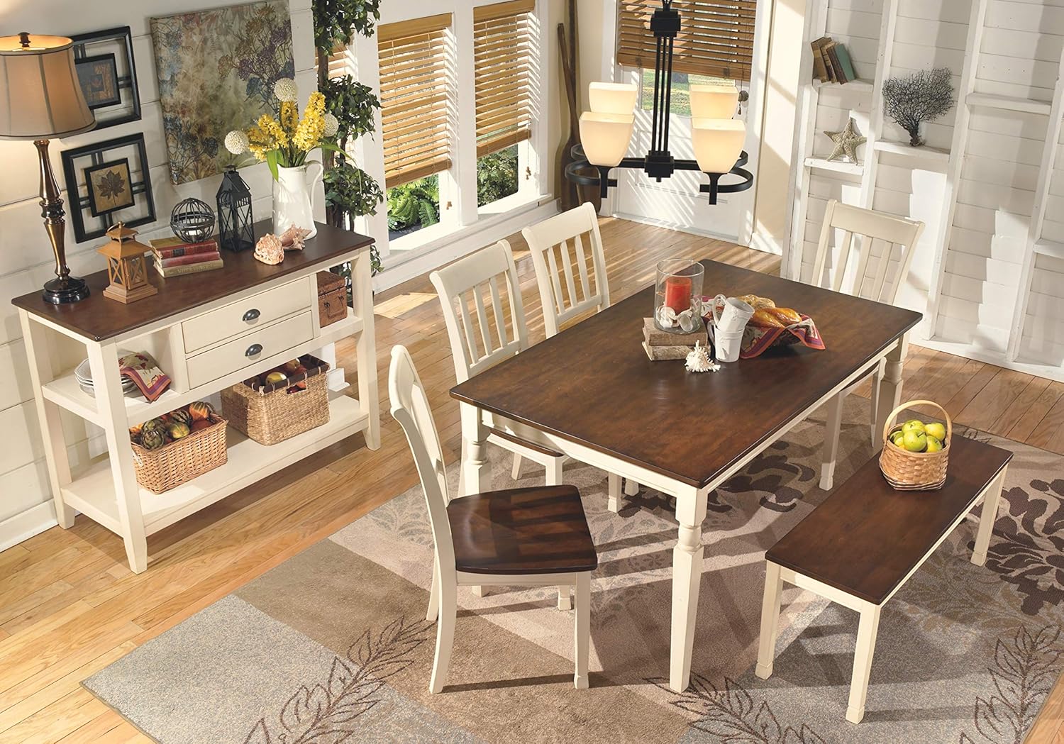 Signature Design by Ashley Whitesburg Cottage Dining Table, Seats up to 6, Brown & Antique White - Grand Goldman