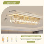 Siljoy 10-Light Modern Crystal Chandelier, Luxury Gold Rectangular Flush Mount Ceiling Light, Large Rectangle Raindrop Chandelier for Living Dining Room Kitchen Island Bar L47'' x W10'' x H10'' - Grand Goldman
