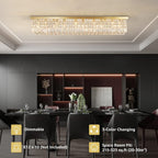Siljoy 10-Light Modern Crystal Chandelier, Luxury Gold Rectangular Flush Mount Ceiling Light, Large Rectangle Raindrop Chandelier for Living Dining Room Kitchen Island Bar L47'' x W10'' x H10'' - Grand Goldman