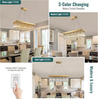 Siljoy 6-Light Modern Crystal Chandelier Rectangular Gold K9 Crystal Raindrop Chandelier for Dining Room, Luxury Adjustable Ceiling Pendant Light for Living Room Kitchen Island L31.5'' x W10'' x H10'' - Grand Goldman