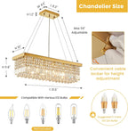 Siljoy 6-Light Modern Crystal Chandelier Rectangular Gold K9 Crystal Raindrop Chandelier for Dining Room, Luxury Adjustable Ceiling Pendant Light for Living Room Kitchen Island L31.5'' x W10'' x H10'' - Grand Goldman