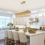 Siljoy 6-Light Modern Crystal Chandelier Rectangular Gold K9 Crystal Raindrop Chandelier for Dining Room, Luxury Adjustable Ceiling Pendant Light for Living Room Kitchen Island L31.5'' x W10'' x H10'' - Grand Goldman