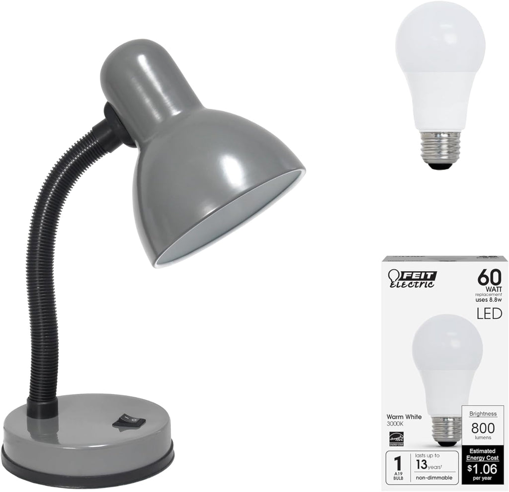 Simple Designs LD1003-BLK Basic Metal Desk Lamp with Flexible Hose Neck for Office, Living Room, Bedroom, College Dorm, Bookshelf, Black - Grand Goldman