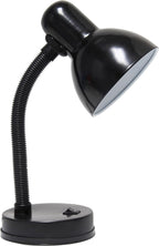 Simple Designs LD1003-BLK Basic Metal Desk Lamp with Flexible Hose Neck for Office, Living Room, Bedroom, College Dorm, Bookshelf, Black - Grand Goldman