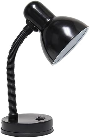 Simple Designs LD1003-BLK Basic Metal Desk Lamp with Flexible Hose Neck for Office, Living Room, Bedroom, College Dorm, Bookshelf, Black - Grand Goldman
