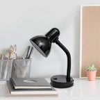 Simple Designs LD1003-BLK Basic Metal Desk Lamp with Flexible Hose Neck for Office, Living Room, Bedroom, College Dorm, Bookshelf, Black - Grand Goldman