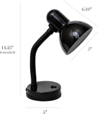 Simple Designs LD1003-BLK Basic Metal Desk Lamp with Flexible Hose Neck for Office, Living Room, Bedroom, College Dorm, Bookshelf, Black - Grand Goldman