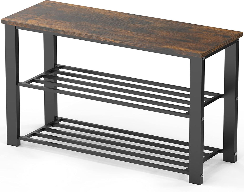 Simple Houseware Wood Top Shoe Storage Bench for Entryway, Rustic Brown - Grand Goldman