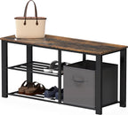 Simple Houseware Wood Top Shoe Storage Bench for Entryway, Rustic Brown - Grand Goldman