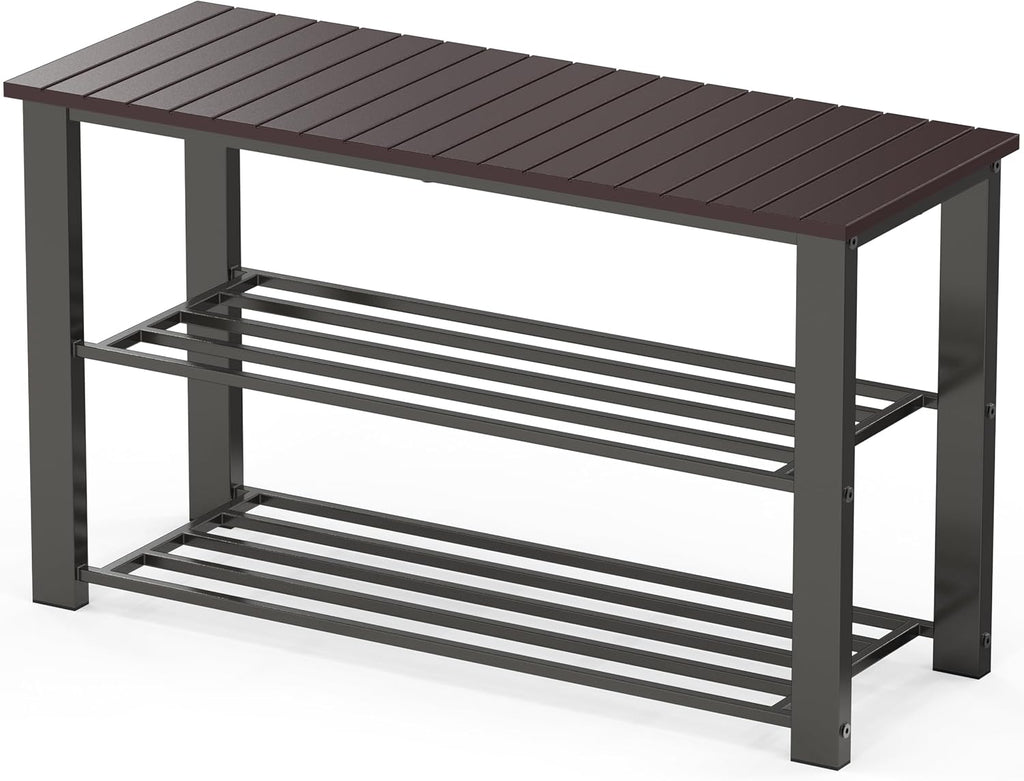 Simple Houseware Wood Top Shoe Storage Bench for Entryway, Rustic Brown - Grand Goldman