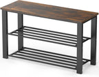 Simple Houseware Wood Top Shoe Storage Bench for Entryway, Rustic Brown - Grand Goldman
