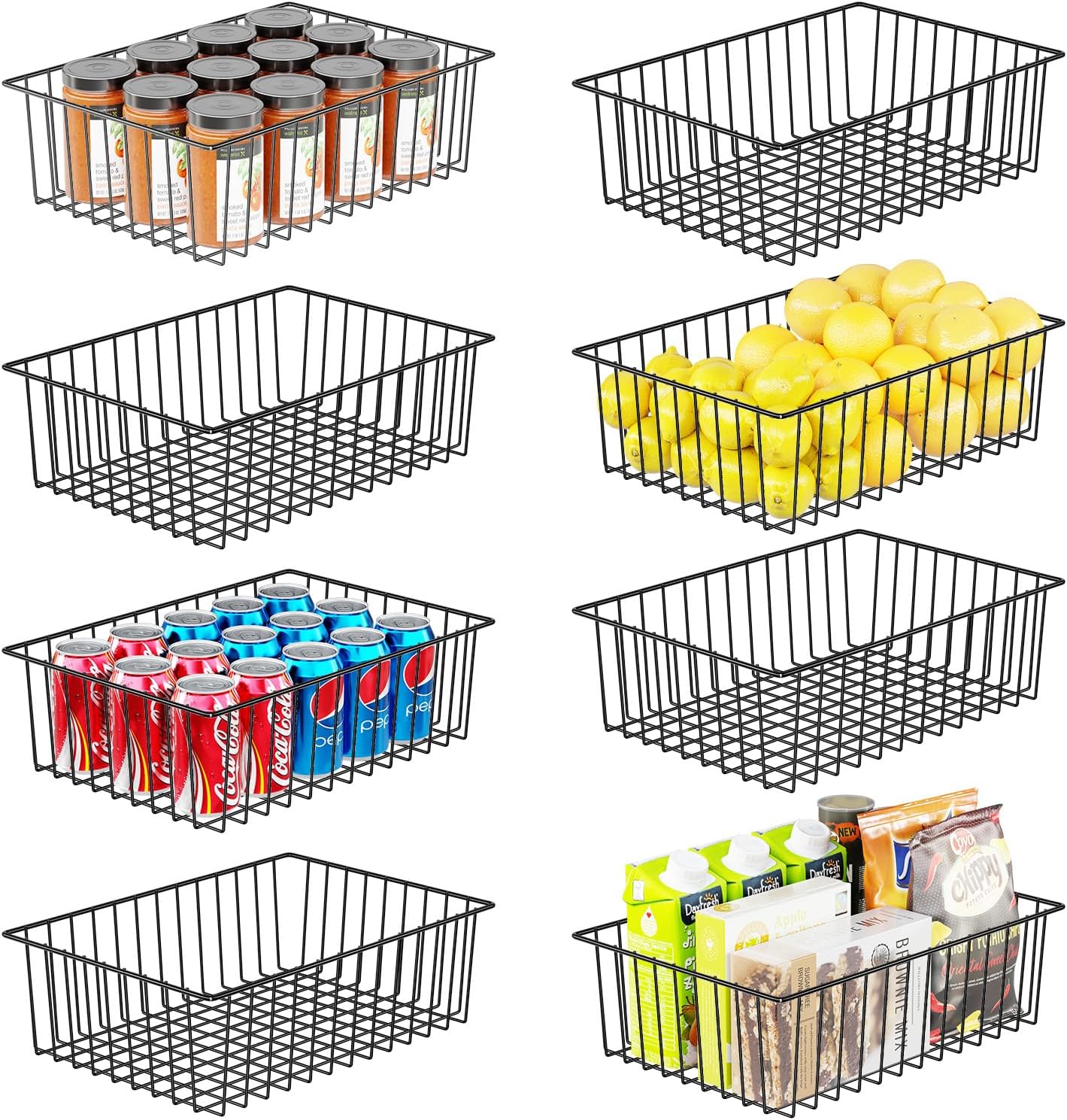 Simple Trending 6 Pack Large Wire Baskets for Organization, Metal Pantry Storage Baskets for Cabinet, Kitchen, Garage, Bathroom, Black - Grand Goldman