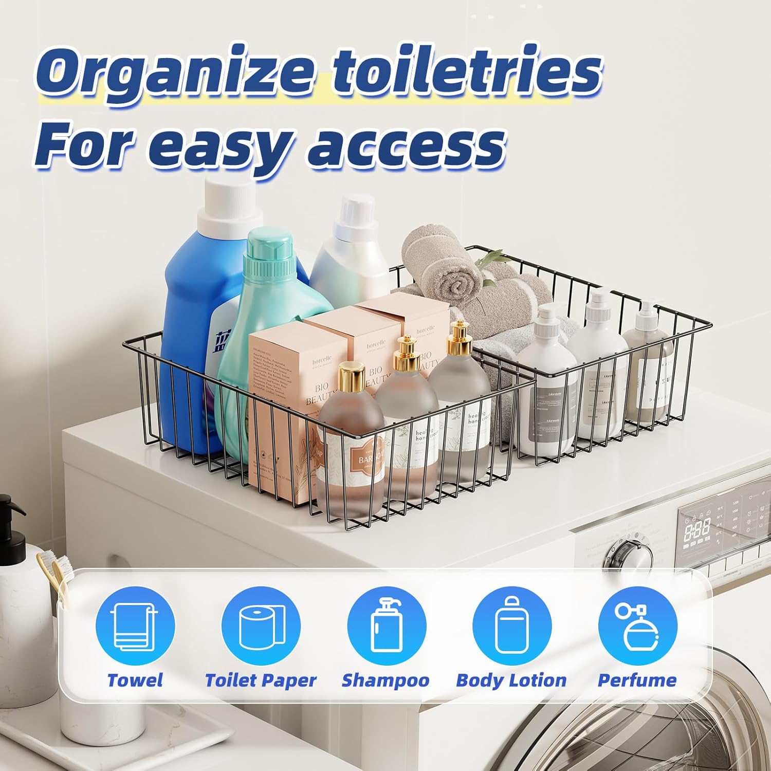 Simple Trending 6 Pack Large Wire Baskets for Organization, Metal Pantry Storage Baskets for Cabinet, Kitchen, Garage, Bathroom, Black - Grand Goldman