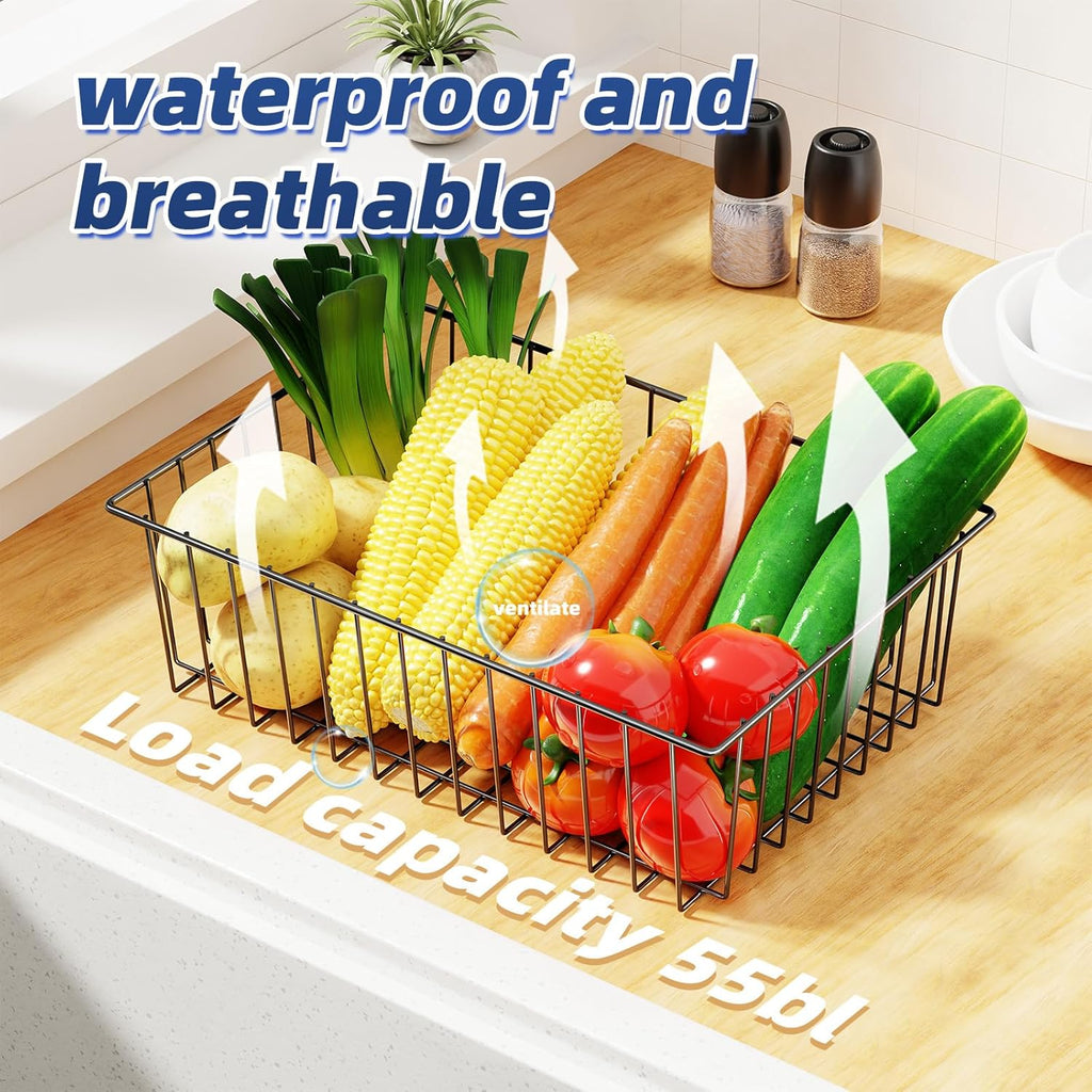 Simple Trending 6 Pack Large Wire Baskets for Organization, Metal Pantry Storage Baskets for Cabinet, Kitchen, Garage, Bathroom, Black - Grand Goldman