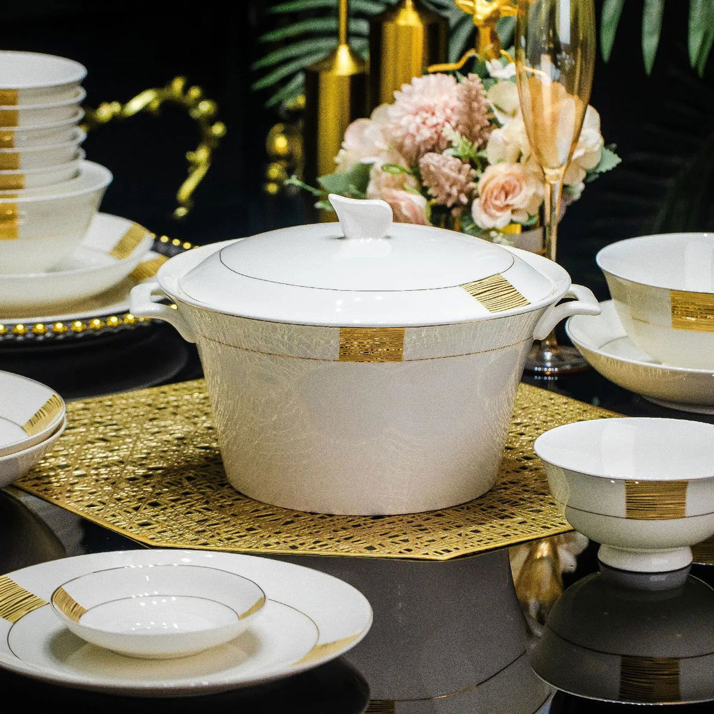 Simple and Luxury Jingdezhen Bone Porcelain Tableware Set Bowl and Plate Set Set Bowl and Plate Combination - Grand Goldman