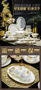 Simple and Luxury Jingdezhen Bone Porcelain Tableware Set Bowl and Plate Set Set Bowl and Plate Combination - Grand Goldman