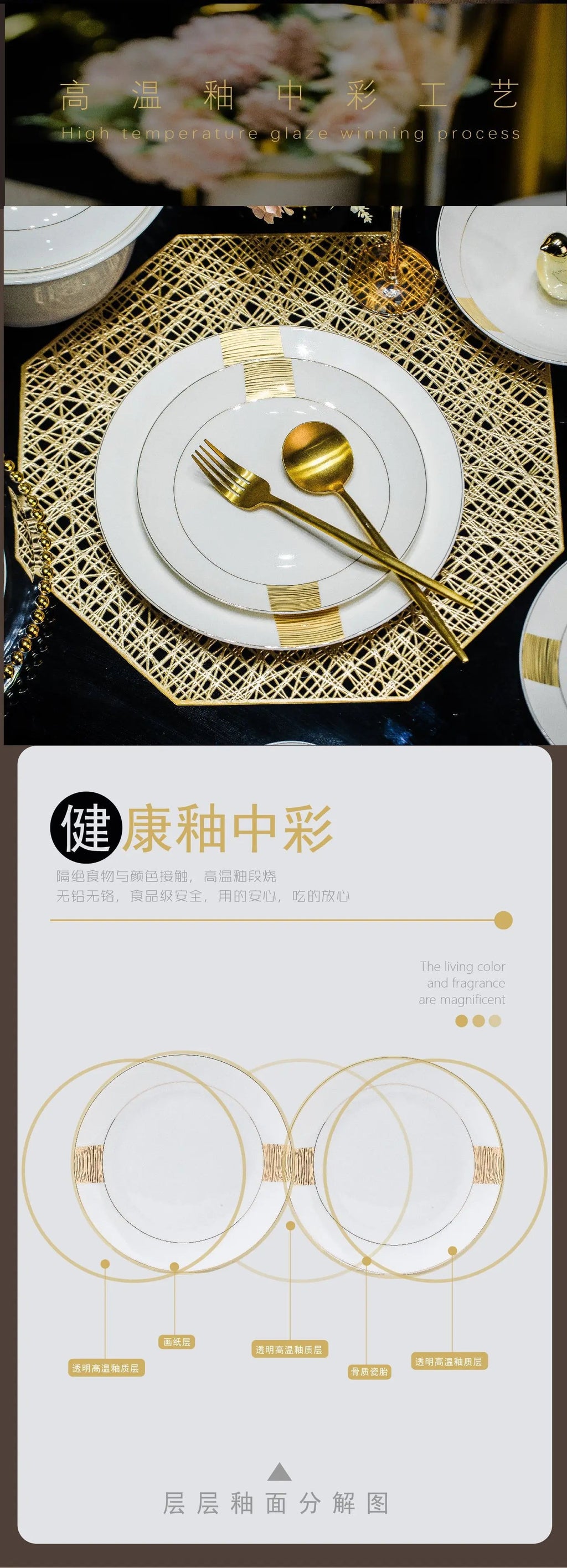 Simple and Luxury Jingdezhen Bone Porcelain Tableware Set Bowl and Plate Set Set Bowl and Plate Combination - Grand Goldman