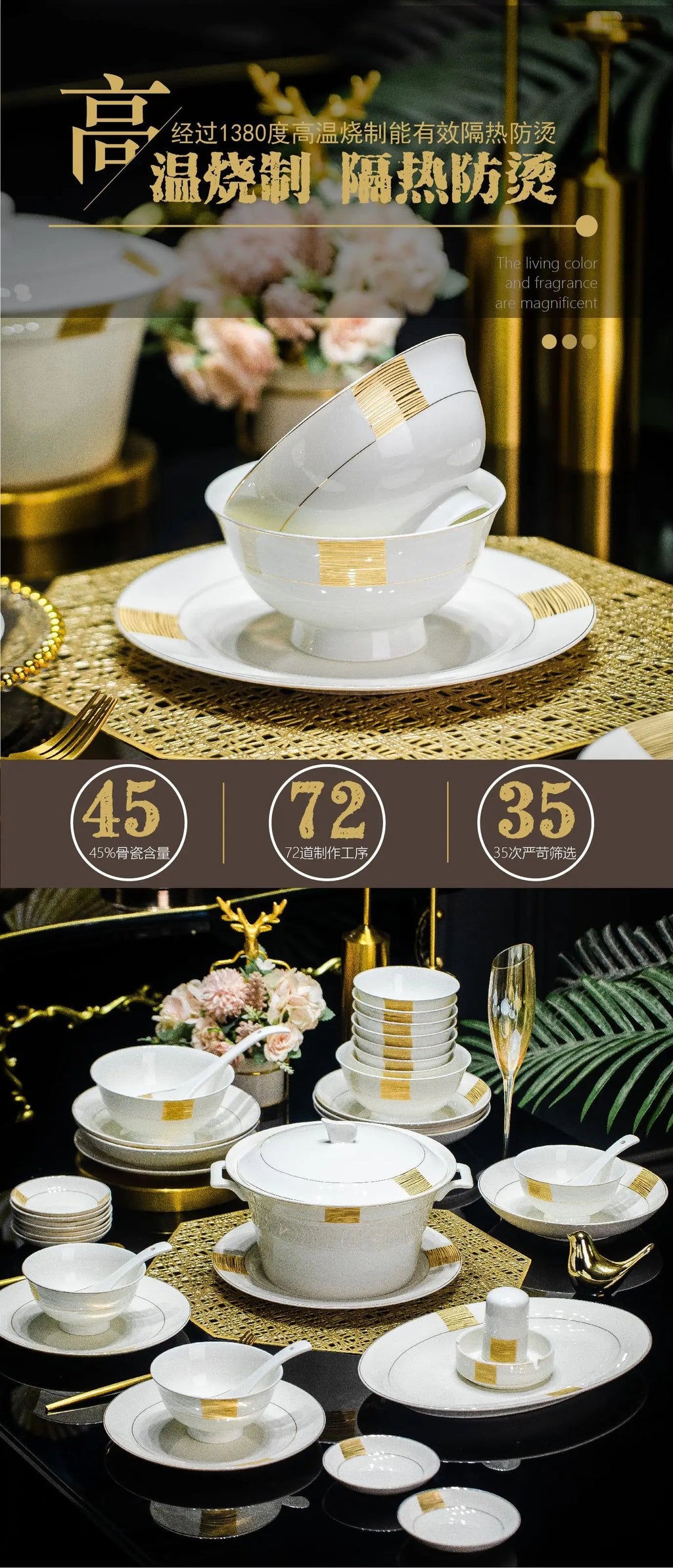 Simple and Luxury Jingdezhen Bone Porcelain Tableware Set Bowl and Plate Set Set Bowl and Plate Combination - Grand Goldman