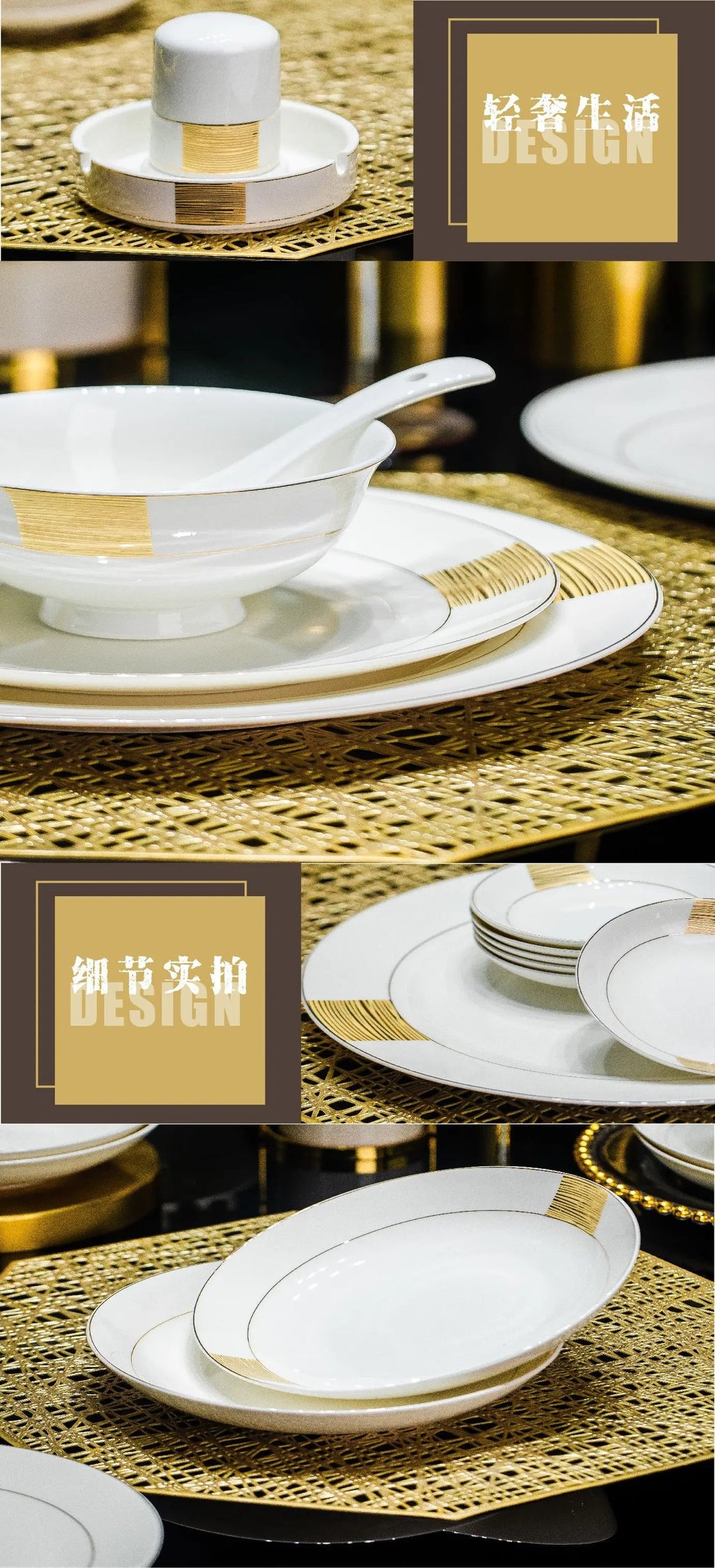Simple and Luxury Jingdezhen Bone Porcelain Tableware Set Bowl and Plate Set Set Bowl and Plate Combination - Grand Goldman