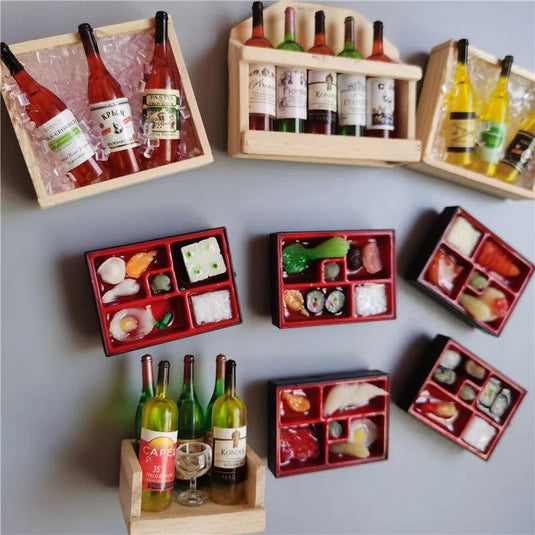 Simulated Food Box Japan Korea Sushi Food Fridge Sticker Silicone Magnetic Sticker Wooden Mini Red Wine Ornaments Kitchen Decor - Grand Goldman