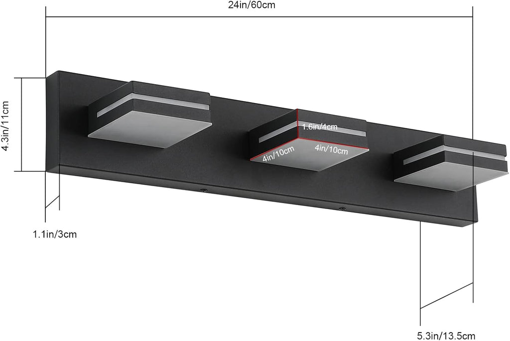 SineRise LED Modern Bathroom Vanity Light Fixtures (3-Light, 24-Inch), Matte Black Modern Acrylic Bathroom Wall Lighting Fixtures Over Mirror (Cool White 6000K) - Grand Goldman