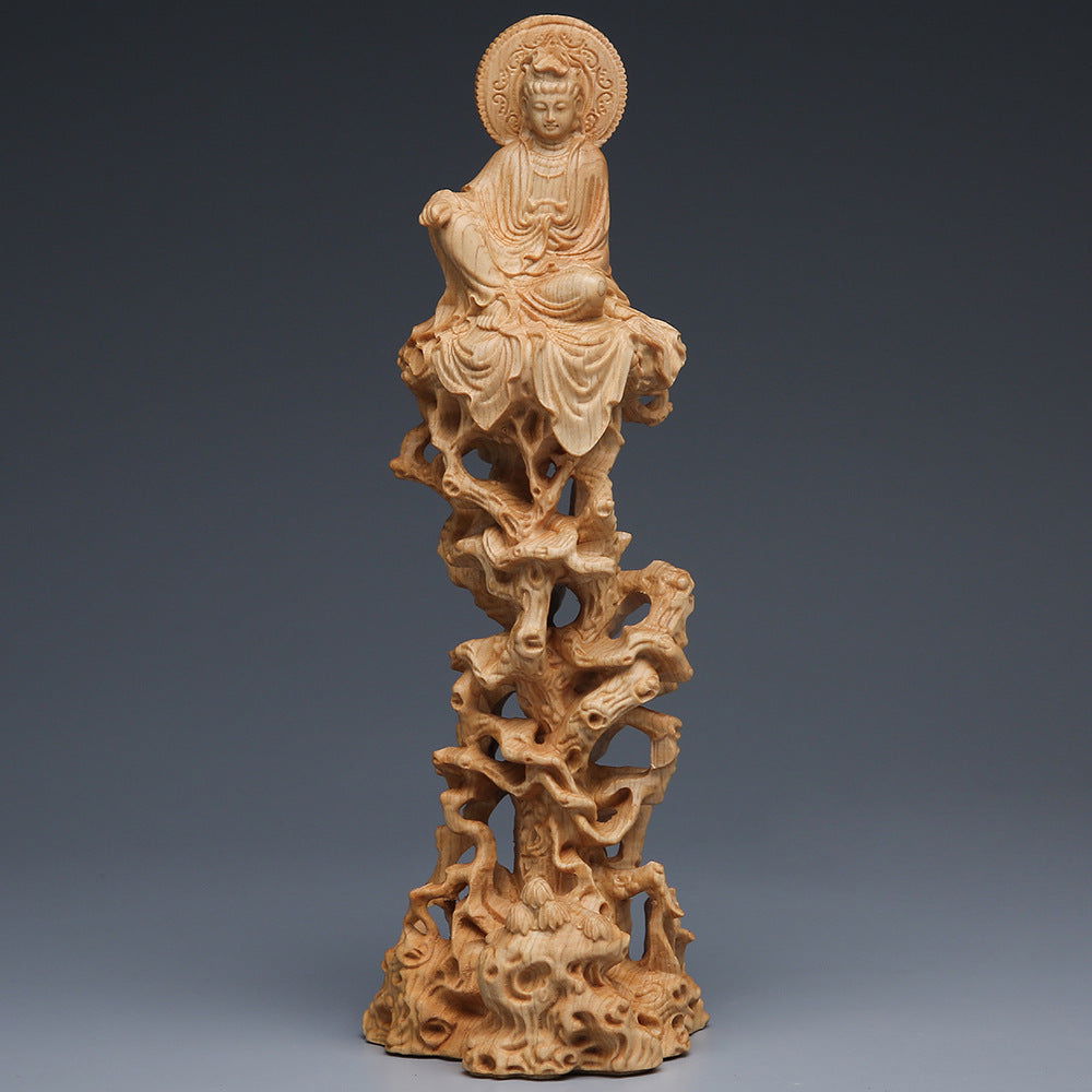 Sitting Tree Vine Guanyin Buddha Statue Ornaments Wooden Crafts - Grand Goldman
